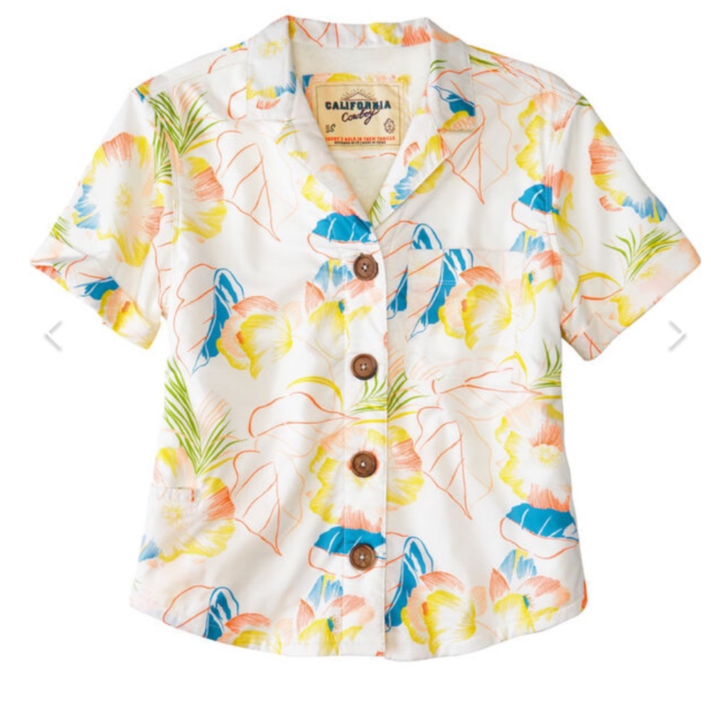 California Cowboy Button Down Top in Riviera Flora - M